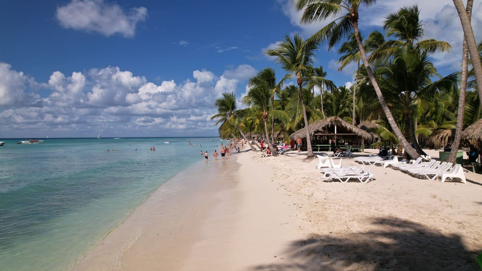 Praia com coqueiros e mar azul-turquesa em Punta Cana, na República Dominicana